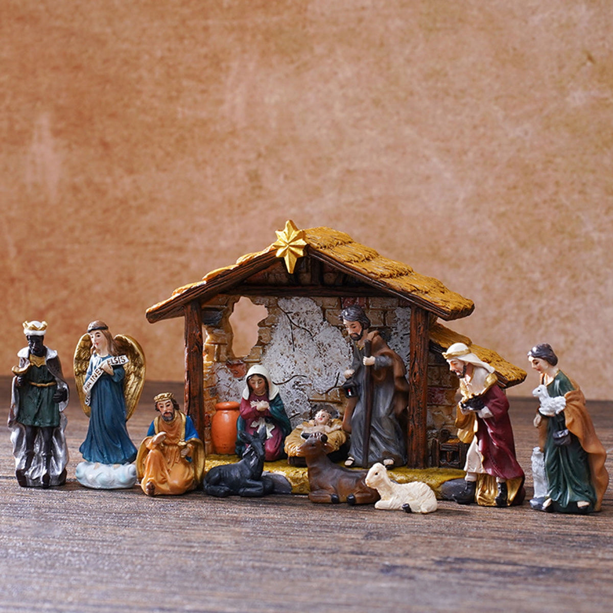 Christmas Nativity Figurines Resins Manger Holy Family Nativity Scene Statue for Xmases Indoor Home Table Decorations