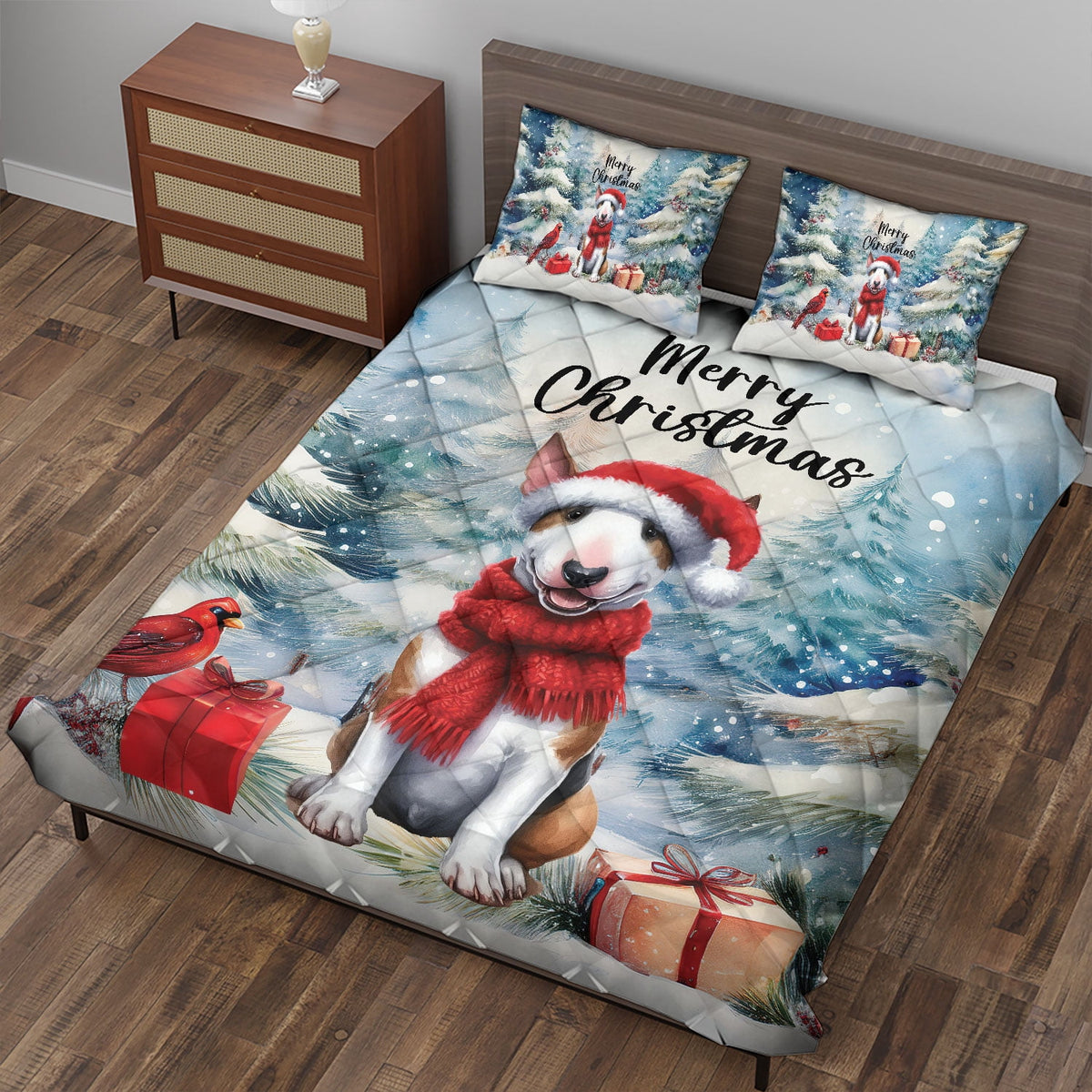 Merry Christmas French Bulldog Enjoys Woofmas Winter Xmas Holiday Quilt Bedding Set Dog Lover Gifts 1 Blanket Bed Cover 2 Pillowcases - 02022