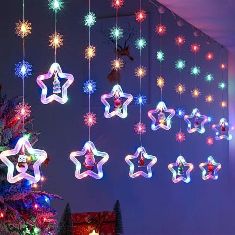 WILLED Christmas String Lights, 120 LED Window Curtain Lights with Christmas Ornaments, 9.8ft USB Powered Warm White Waterproof Fairy Lights Indoor Outdoor for Xmas Tree Patio Garden Party Home Decor