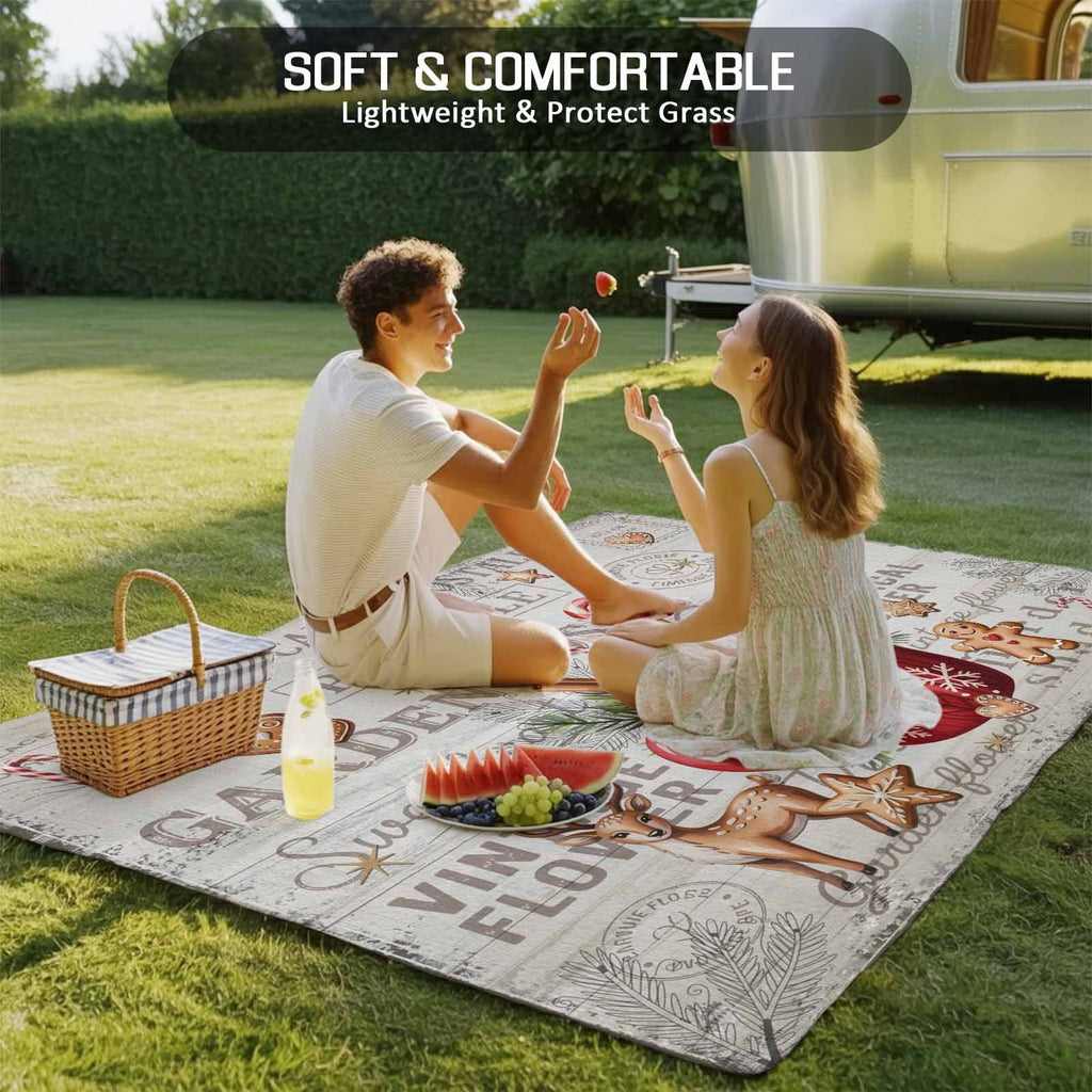 Christmas Outdoor Rug for Patio/Deck/Porch, Non-Slip Large Area Rug 6 x 9 Ft, Xmas Deer Ice Cream Cookies Candy Pine Needles Indoor Outdoor Rugs Washable Area Rugs, Camping Rug Carpet Runner