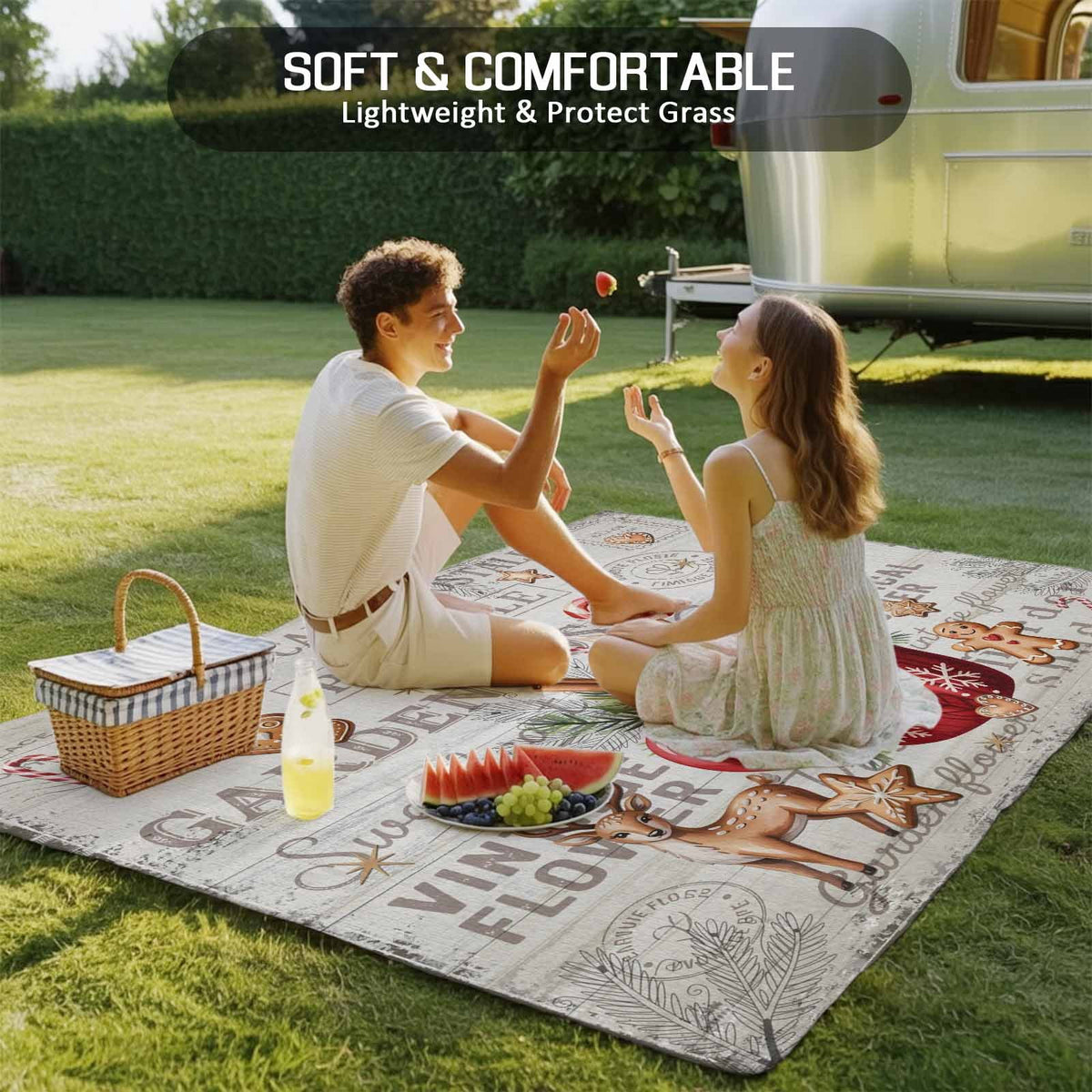 Christmas Outdoor Rug for Patio/Deck/Porch, Non-Slip Large Area Rug 6 x 9 Ft, Xmas Deer Ice Cream Cookies Candy Pine Needles Indoor Outdoor Rugs Washable Area Rugs, Camping Rug Carpet Runner