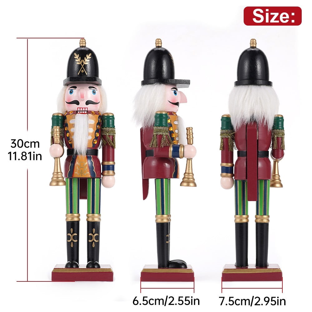 TJT 4Pc Nutcracker Decorations Set, Wooden Nutcracker Soldier Christmas Ornaments Collectible Festive Xmas Figures Decor Gift Indoor, 12'' Green Red