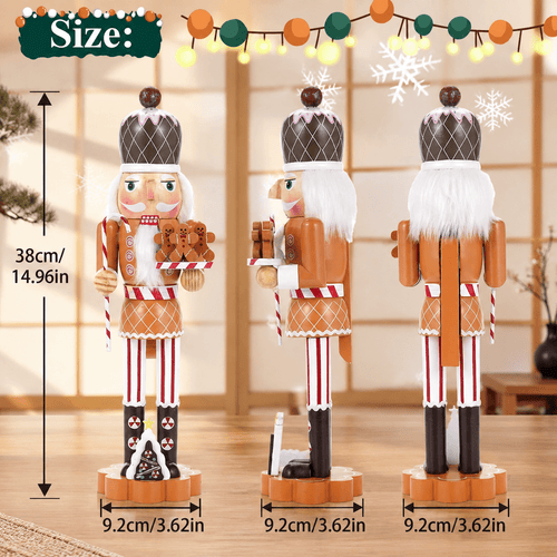 14.9 Inch Traditional Wooden Gingerbread Man Nutcracker Christmas Decor Figurine