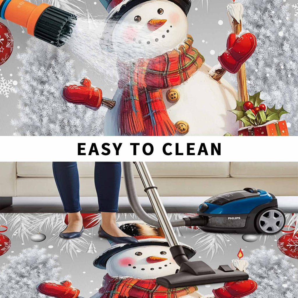 Grey Snowman Christmas Outdoor Rug for Patio/Deck/Porch, Non-Slip Large Area Rug 4 x 6 Ft, Xmas Tree Red Balls Snowflake Indoor Outdoor Rugs Washable Area Rugs, Reversible Camping Rug Carpet Runner
