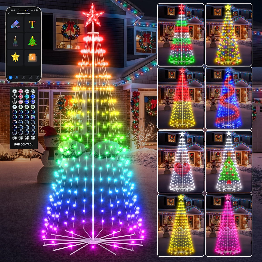 8FT 236 LED Christmas Cone Tree Smart Light with 58 Modes DIY Timer Remote Dimmable Artificial Christmas Tree for Porch Yard Patio Indoor Outdoor Xmas Holiday Decor