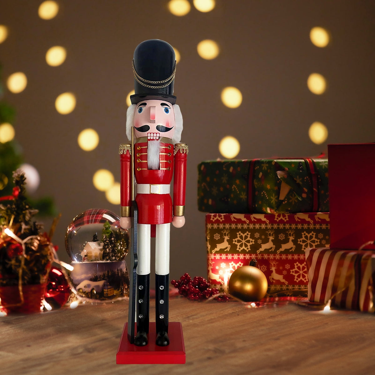 LAMPHOME Nutcracker Christmas Decor, 32 Inch Wooden Soldier Figurines, Festive Christmas Nutcrackers Gifts Winter Indoor Table Desktop Fireplace Decorations