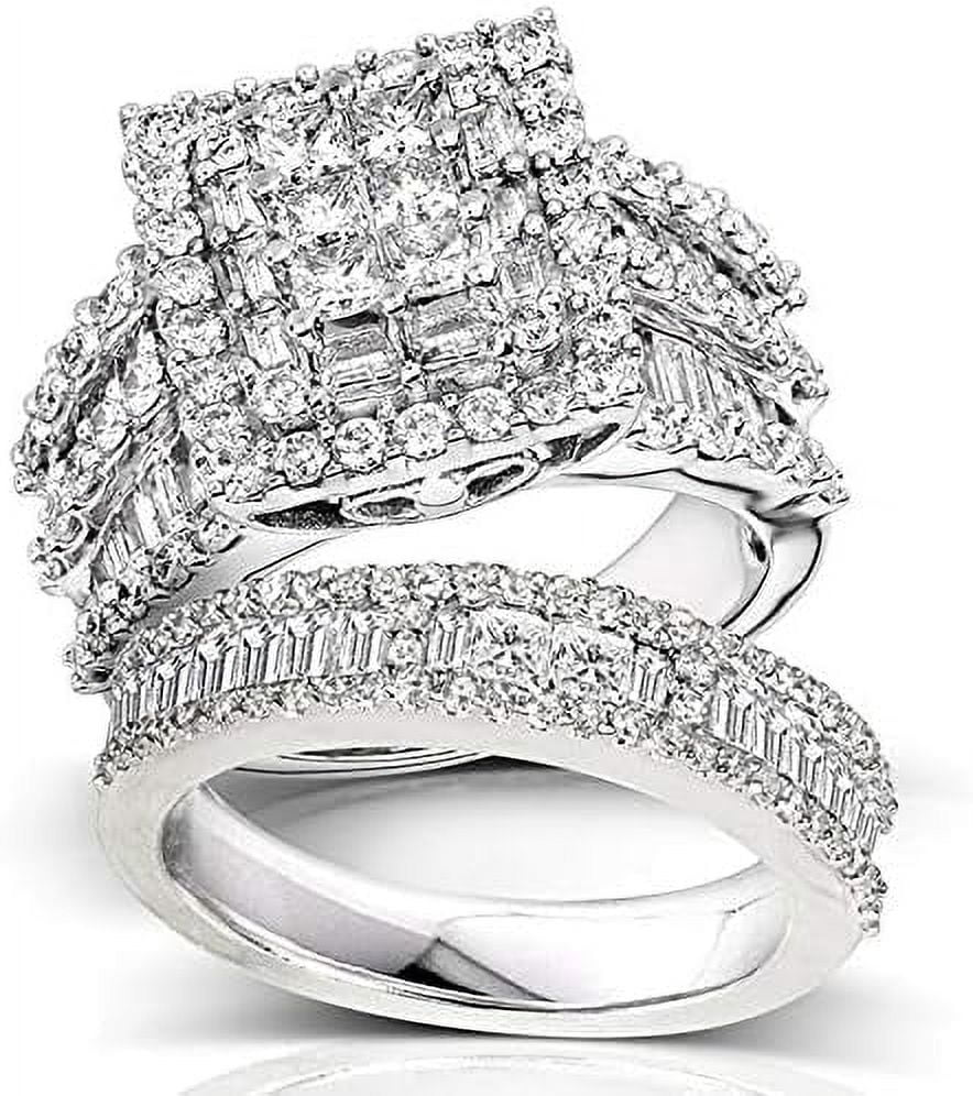 Rag Jewels 925 Sterling Silver 2.20 Ct Princess Cut White Diamond Wedding Engagement Valentine's Anniversary Christmas Bridal Ring Set 14K White Gold Plated For Women's -9.5