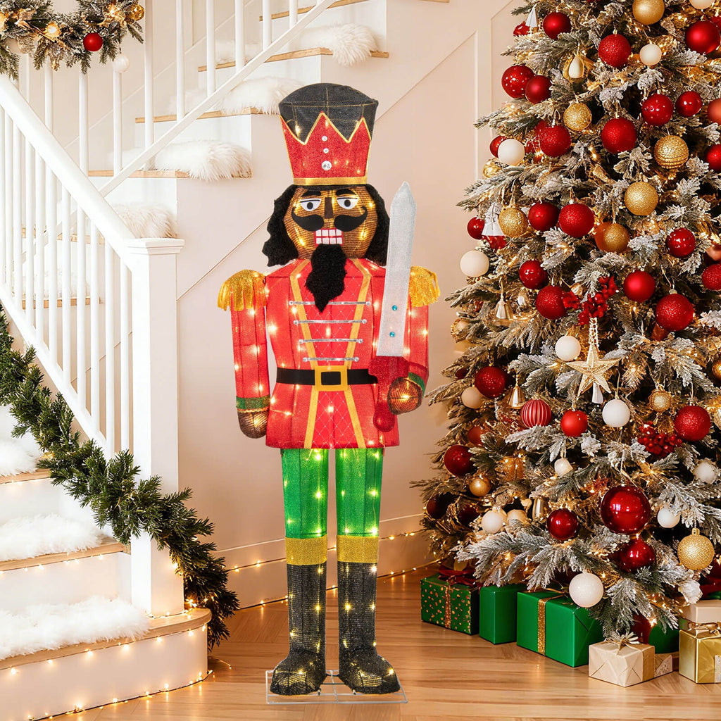 Costway 2 PCS 5 FT Lighted Christmas Nutcracker with Glitter Sword, 100 Lights for Outdoor