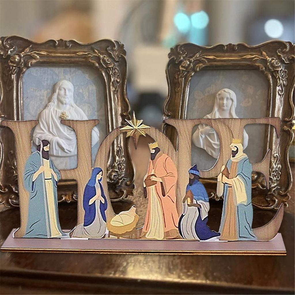 Rvaymup Artistic Nativity Figurine Collection Durability Wood Nativity Scene Display