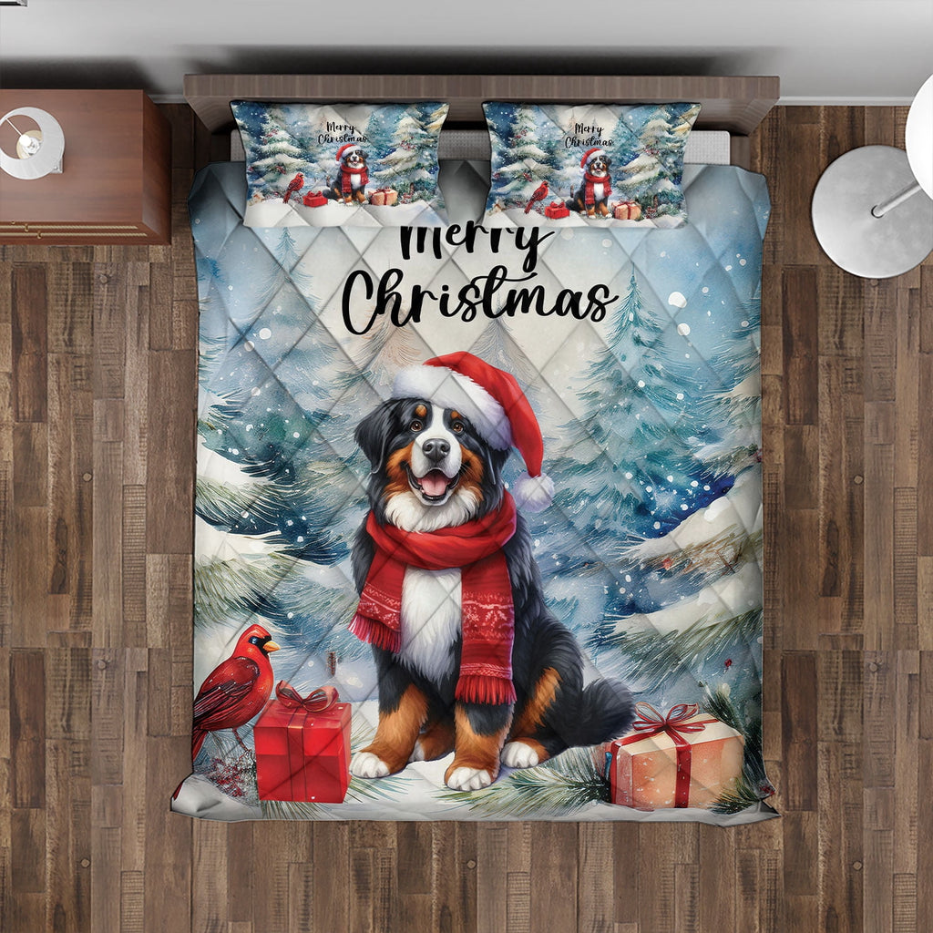 Merry Christmas French Bulldog Enjoys Woofmas Winter Xmas Holiday Quilt Bedding Set Dog Lover Gifts 1 Blanket Bed Cover 2 Pillowcases - 02022