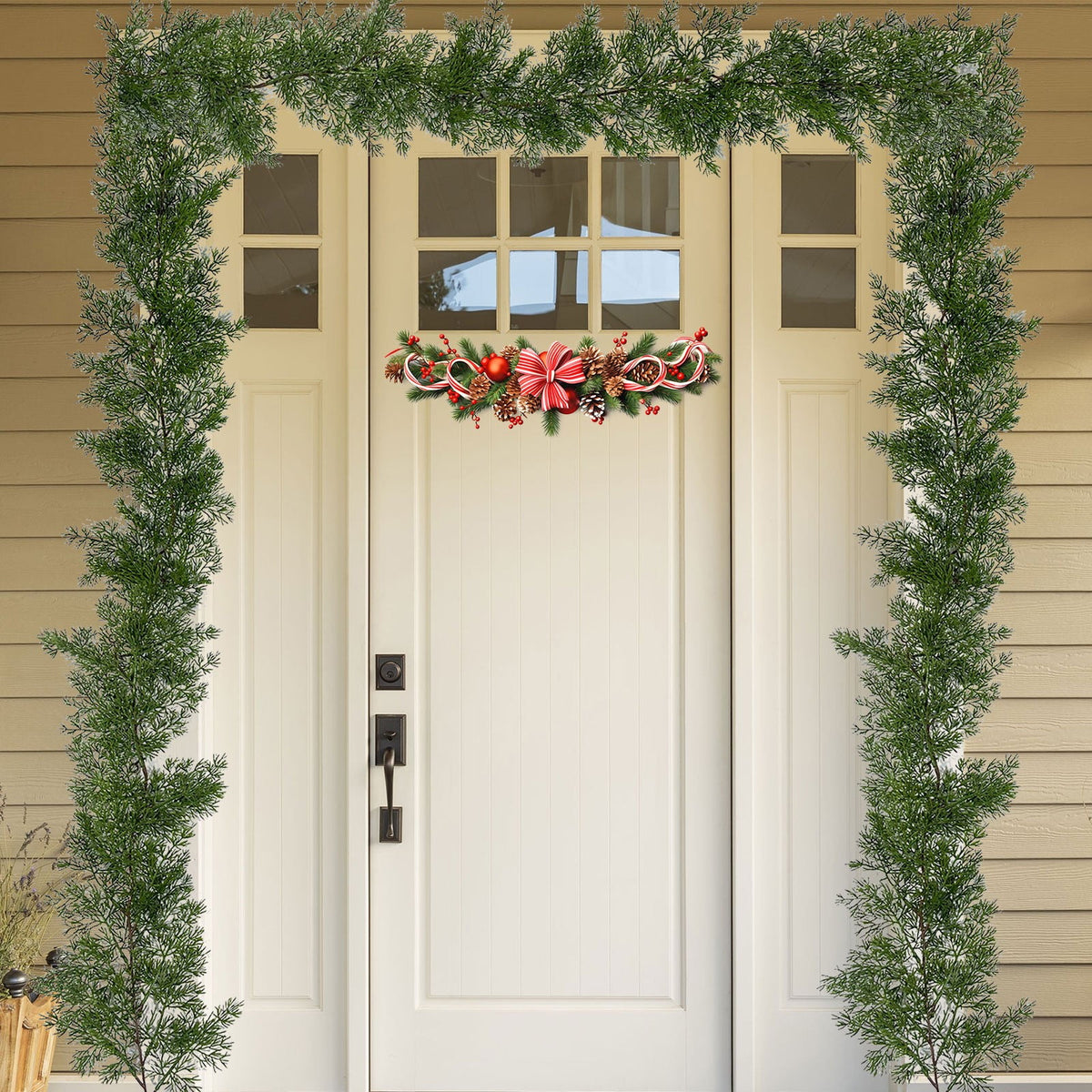RBCKVXZ 5 FT Christmas Garland Thick and Realistic Artificial Cedar Garland Green Faux Needles Garland for Christmas Winter Home Mantel Fireplace Holiday Party Decorations