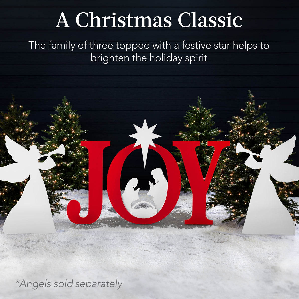 Best Choice Products 46in Outdoor JOY Christmas Nativity Decoration w/ Weather Resistant PVC, Ground Stakes - Red/White