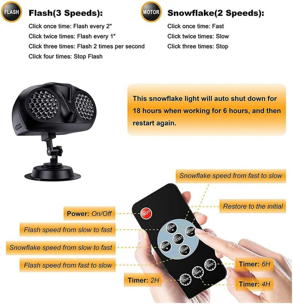 Christmas Snowflake Projector Lights Outdoor, LED Snowfall Projector, Remote Control Timing IP65 Waterproof, Dynamic Snowflakes Landscape Light for Xmas Holiday Party Decorations