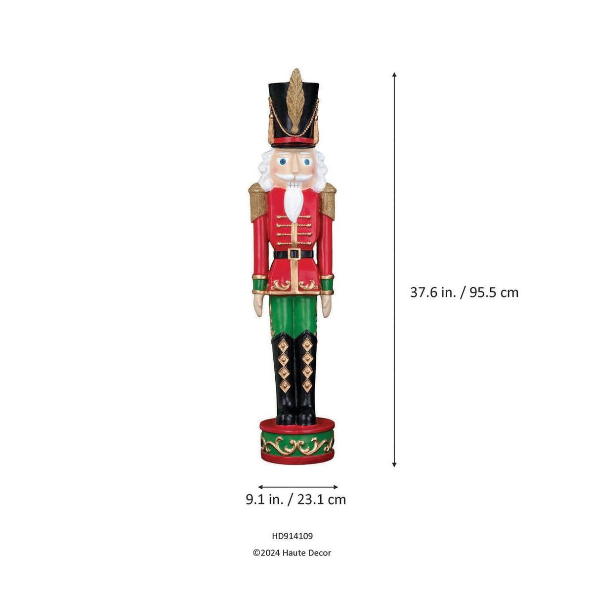 Haute Decor 37" Tall Classic Christmas Nutcracker - Red and Black - Heavy Resin Construction