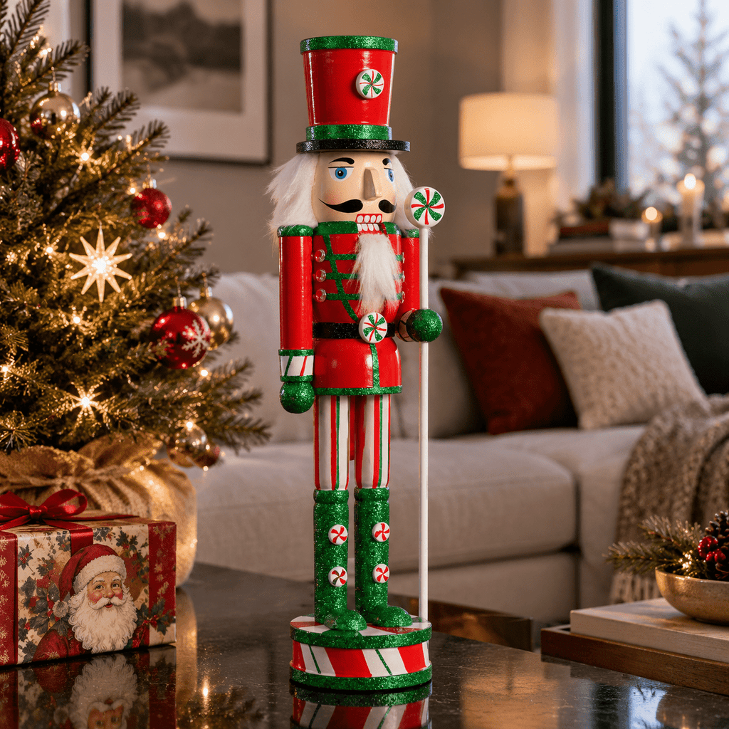 15 Inch Wooden Peppermint Christmas Nutcracker Soldier Decoration