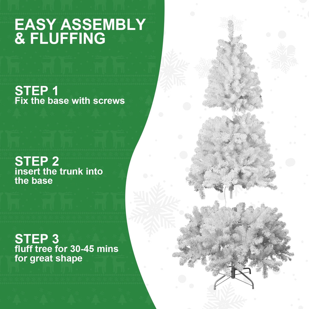 6 Ft White Christmas Tree with Memory Wire, 760 Tips Hinged Artificial PVC Tree, Easy Assembly Holiday Xmas Tree for Indoor Decor (Ornaments Not Included)