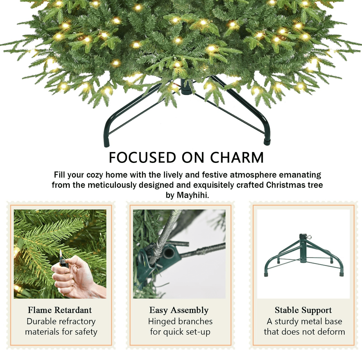 Makeatree 4ft Prelit Artificial Christmas Tree Realistic Fir Xmas Tree with 907 PE PVC Tips & 150 Lights Green & Foldable Base