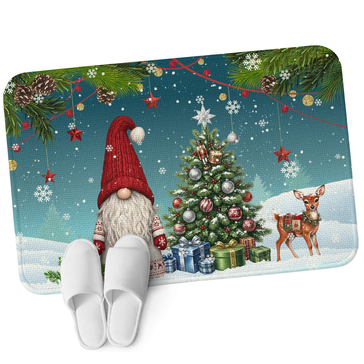 Red Truck Christmas Washable Area Rugs for Living Room Bedroom, Large Non Slip Indoor Floor Carpet Absorbent Xmas Tree Gnomes Navy Blue Snowflake Door Mat Rugs for Bathroom Entryway 63"x90.6"