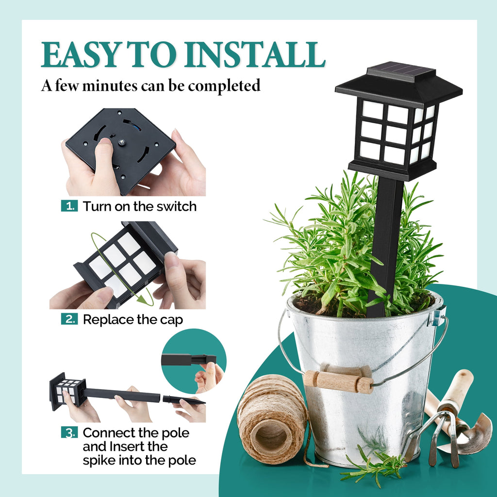 GIGALUMI Outdoor Solar Pathway Lights, 8 Pack, Automatic, LED, Weather Resistant