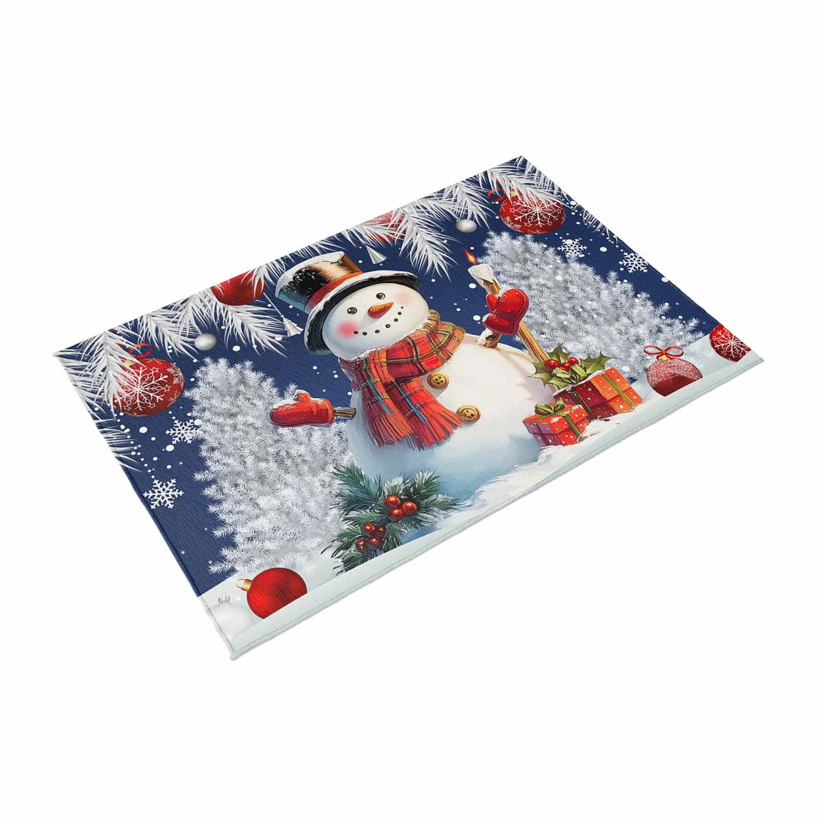 Grey Snowman Christmas Outdoor Rug for Patio/Deck/Porch, Non-Slip Large Area Rug 4 x 6 Ft, Xmas Tree Red Balls Snowflake Indoor Outdoor Rugs Washable Area Rugs, Reversible Camping Rug Carpet Runner