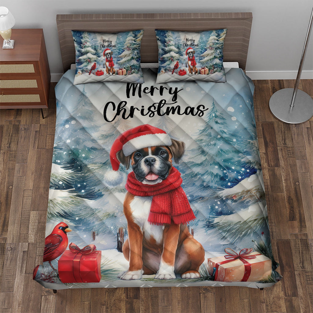 Merry Christmas French Bulldog Enjoys Woofmas Winter Xmas Holiday Quilt Bedding Set Dog Lover Gifts 1 Blanket Bed Cover 2 Pillowcases - 02022