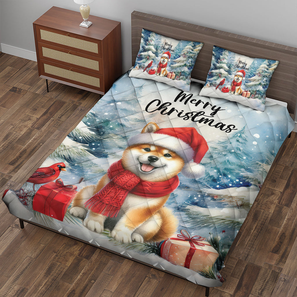 Merry Christmas French Bulldog Enjoys Woofmas Winter Xmas Holiday Quilt Bedding Set Dog Lover Gifts 1 Blanket Bed Cover 2 Pillowcases - 02022