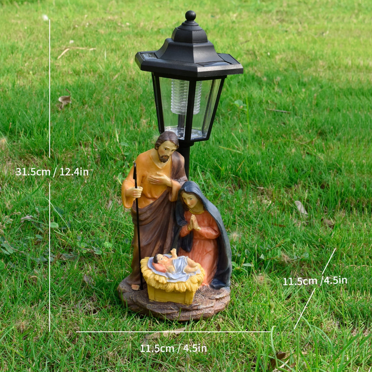 Handcrafted Solar Operated Light Nativity Manger Scene Resins Ornament Christian Religious Outdoor Garden Lawns Decors