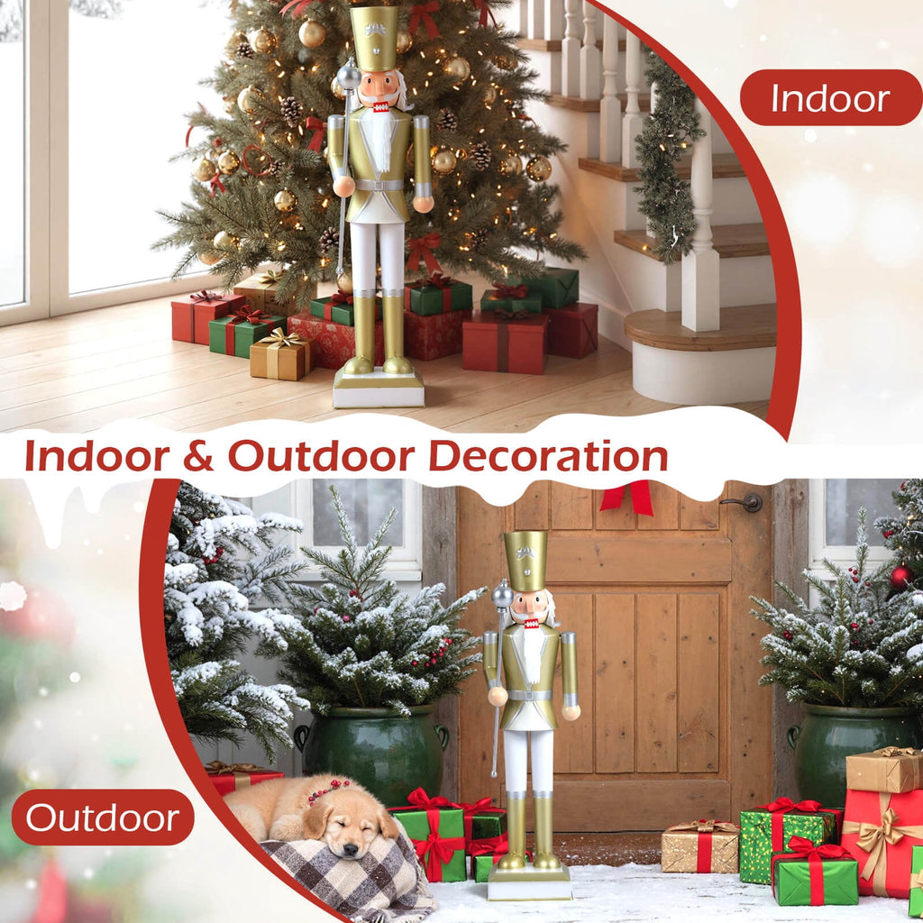 Costway 32.5” Christmas Nutcracker with High Hat & Beautiful Scepter, Uniform & Boots for Yard Gold