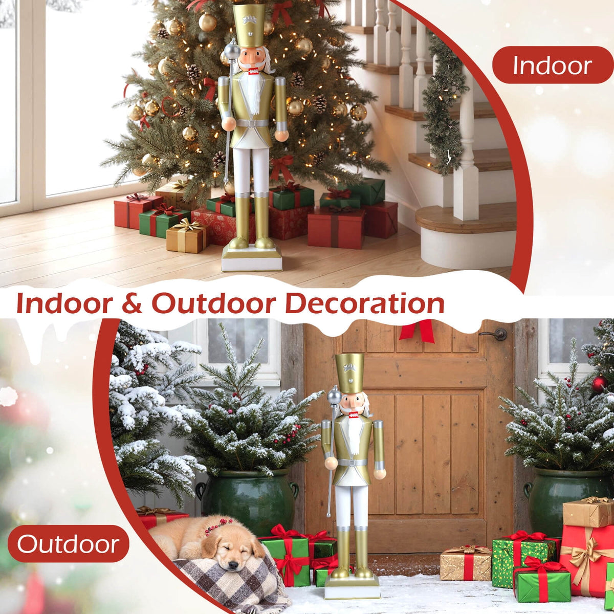 Costway 32.5” Christmas Nutcracker with High Hat & Beautiful Scepter, Uniform & Boots for Yard Gold