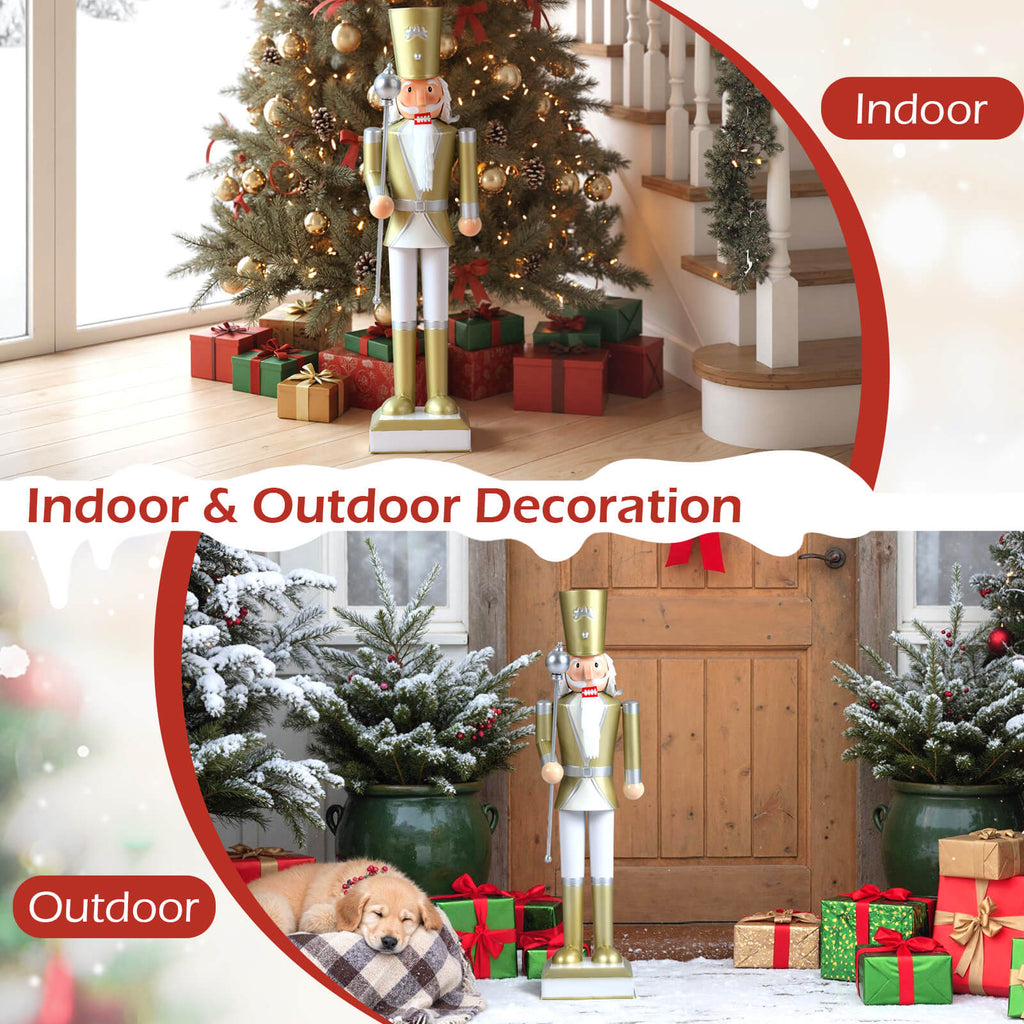 Costway 32.5” Christmas Nutcracker with High Hat & Beautiful Scepter, Uniform & Boots Black+Red