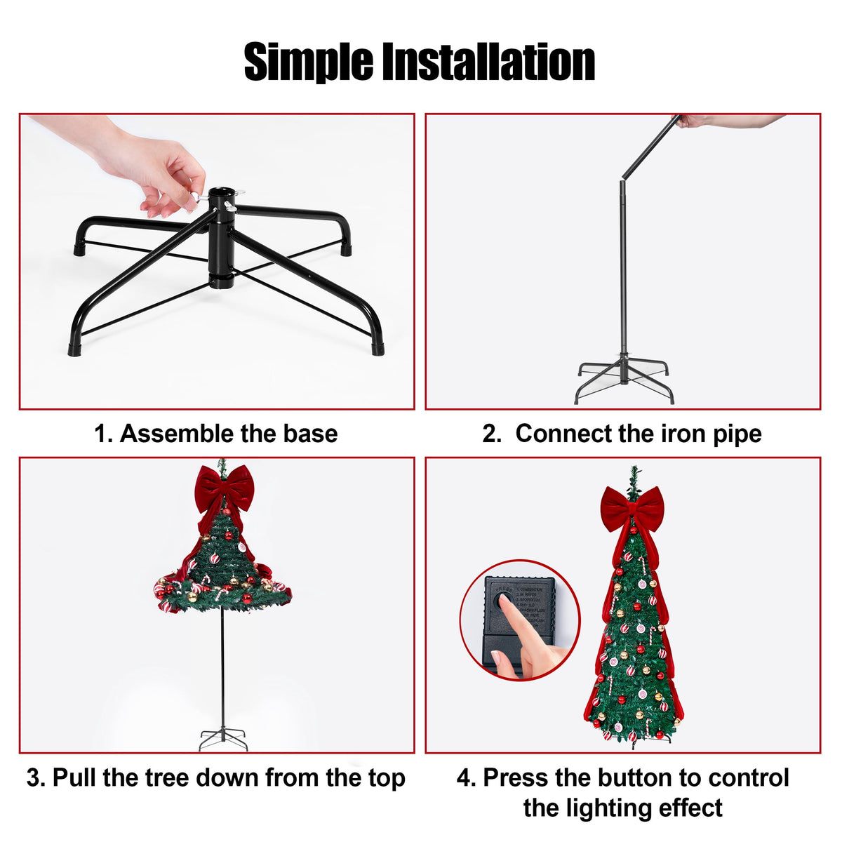 Firstness Christmas Tree 7.5FT, Pop up Pre Decorated Pre Lit Artificial Xmas Tree with 350 LED Lights, Large Bow & Ornaments, Lighted Christmas Tree with Storage Bag, Easy Installation