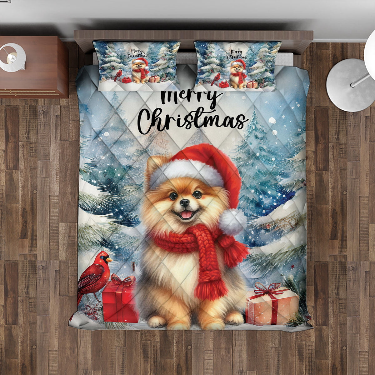 Merry Christmas French Bulldog Enjoys Woofmas Winter Xmas Holiday Quilt Bedding Set Dog Lover Gifts 1 Blanket Bed Cover 2 Pillowcases - 02022