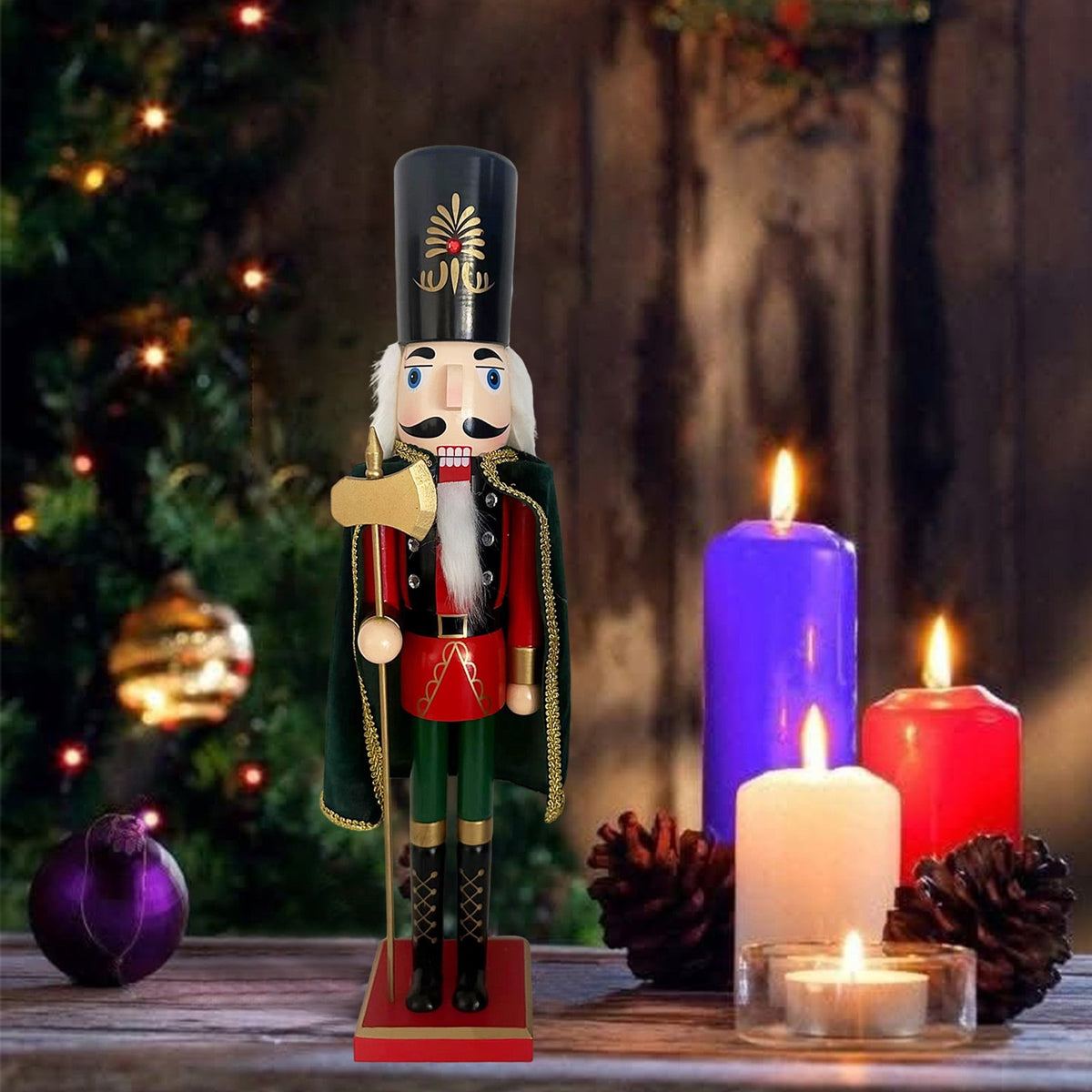 24Inch Wooden Soldier Nutcracker Christmas Decor - Festive Christmas Nutcracker Gift, Winter Indoor Decoration for Table, Desktop & Fireplace