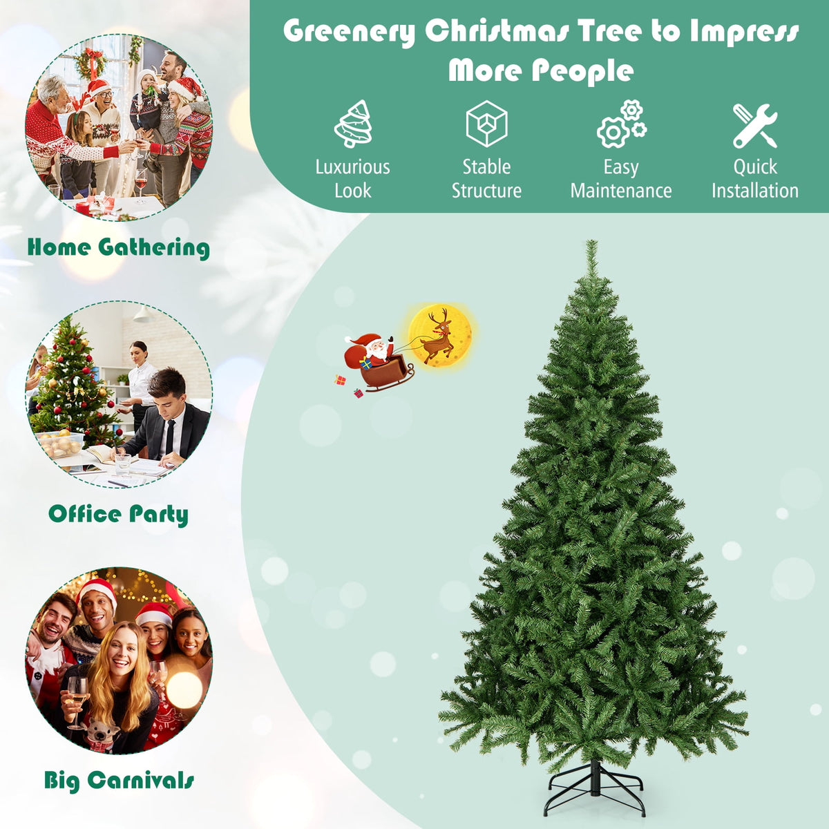 Costway 9FT PVC Christmas Tree 2132 Tips Hinged Solid Metal Legs