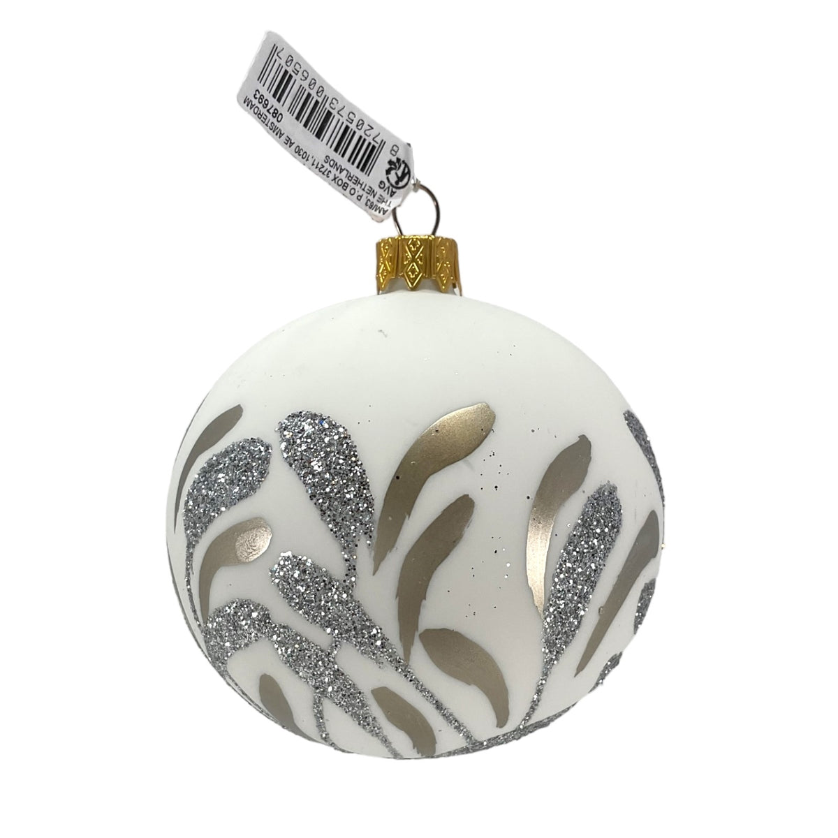 3 Inch Silver and Gold Leaves Glass Christmas Ball Ornaments 12 Piece Set