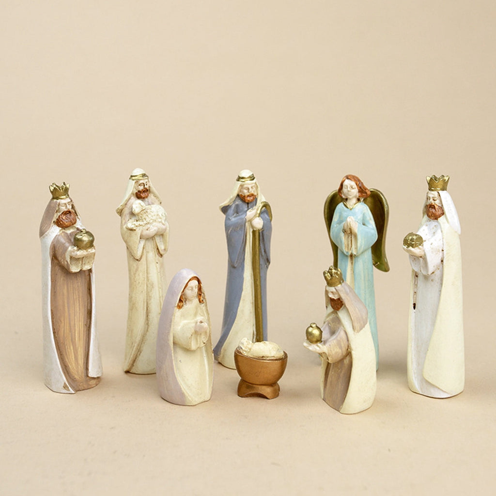 HOARBOEG Nativity Scene Ornament Set of 8, Religious Christmas Ornaments for Tree, Resin Manger Decorations, Lord Jesus Born Nativity Set, Christmas Tabletop Knick-knack, Miniature Nativity Figurines