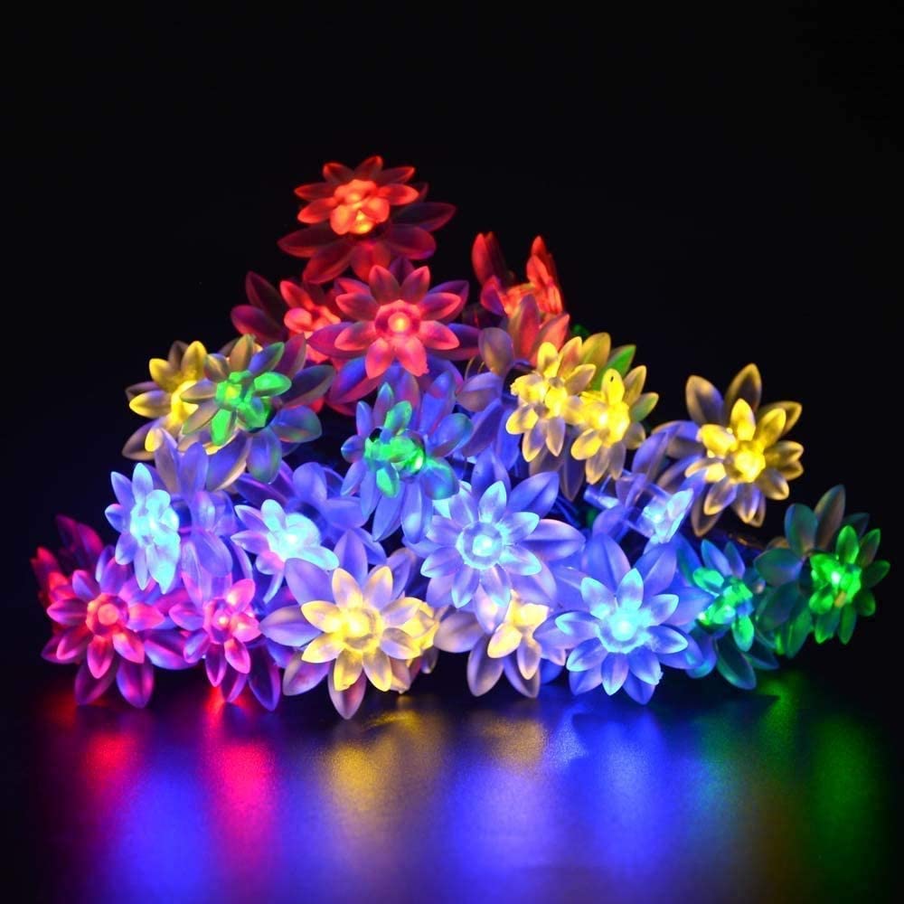 HESHENG Solar Lotus Flowers String Lights, Waterproof 40ft 100LEDs Lights Fairy Lights Outdoor 8 Modes Festival Lighting for Patio Yard Tree Wedding Party Christmas Decoration, Multicolor