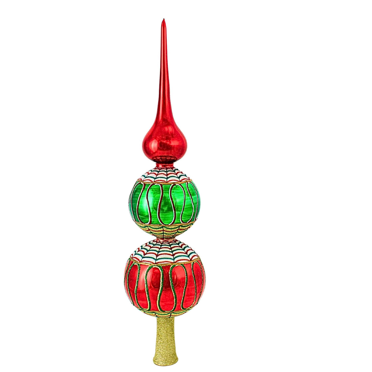 Ribbon Candy Finial Polish Glass Christmas Tree Topper 16 Inch