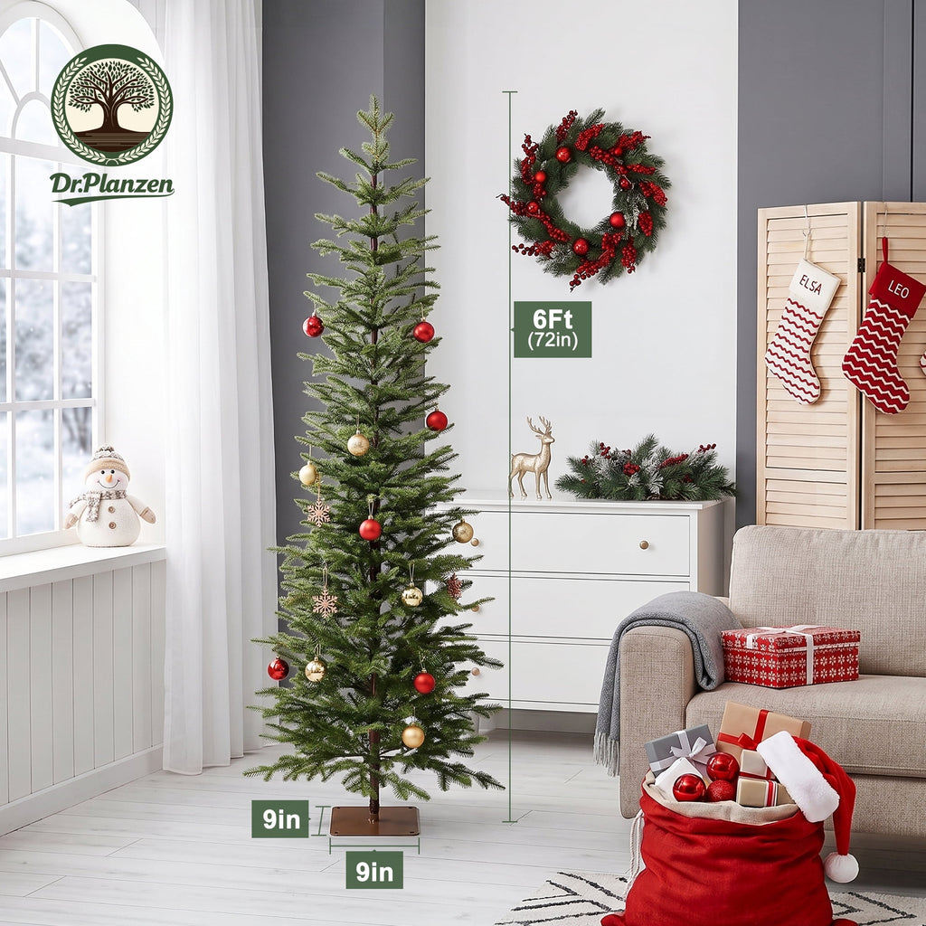 DR.Planzen 5ft Pencil Christmas Tree, 1104 Tips PE Realistic Unlit Artificial Slim Christmas Tree with Metal Stand - Holiday Indoor Decoration for Apartment Entryway Corner Office