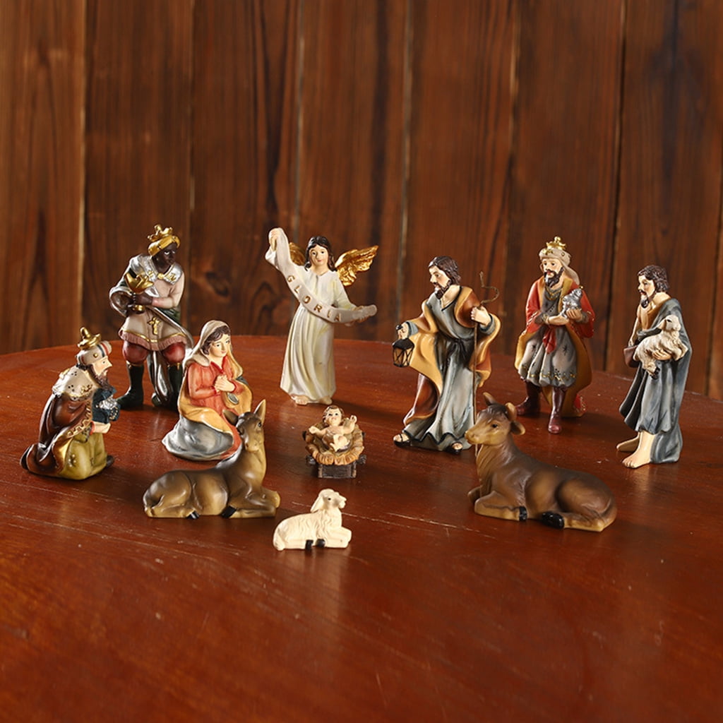 PatungKu Holy Family Christmas Resin Nativity Figurine Christ Birth of Jesus Statue Manger Church Resin Religious Gift Home Decor