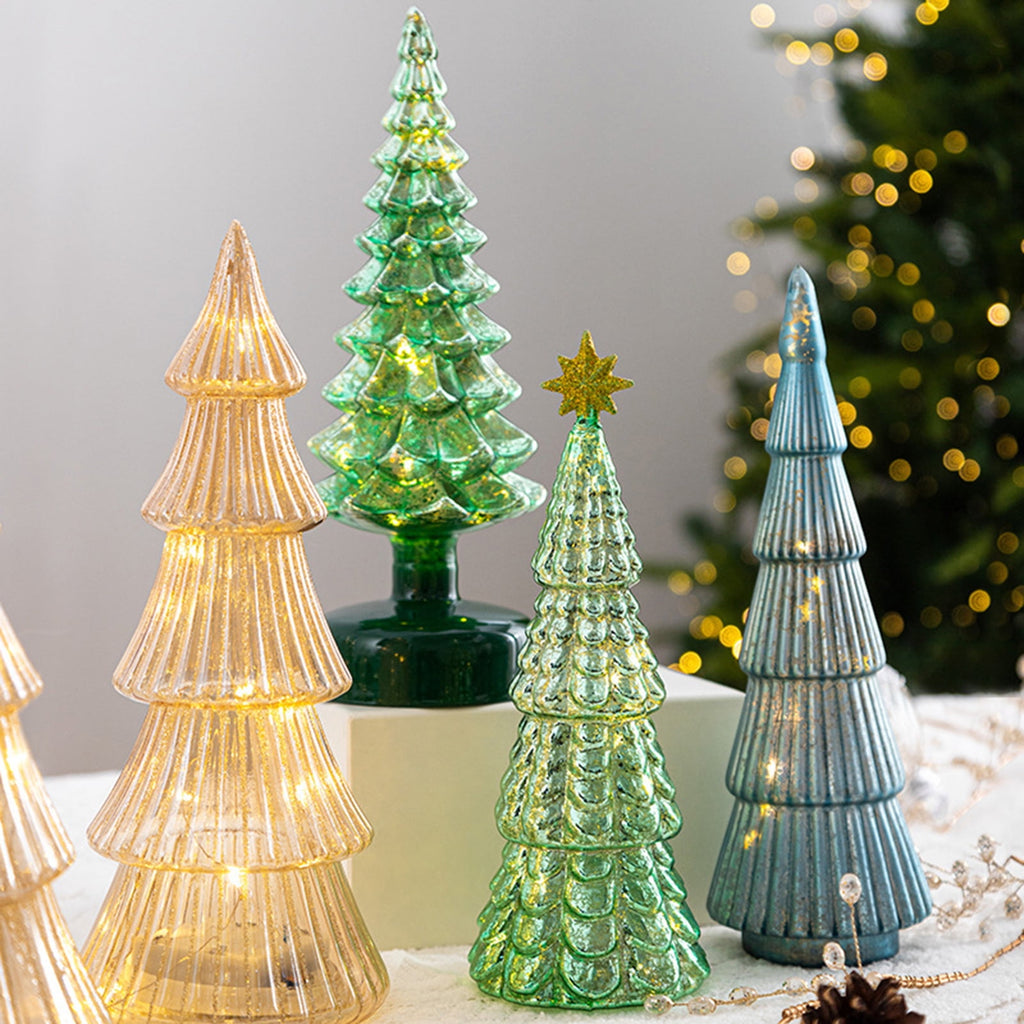 Dserhfy Illuminated Glass Christmas Tree Tabletop Light Up Christmas Tree Figurine for Xmas Home Party Centerpiece Tabletop Mantel Decor