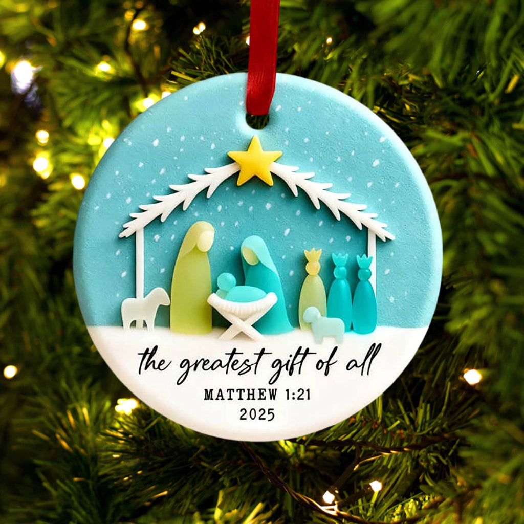 Lunxisen 1 Pcs Sea Glass Nativity: Jesus’ Birth Christmas Ornament,Coastal Inspired Sea Glass Nativity Ornament,Handmade Nativity Scene, with Shells and Starfish