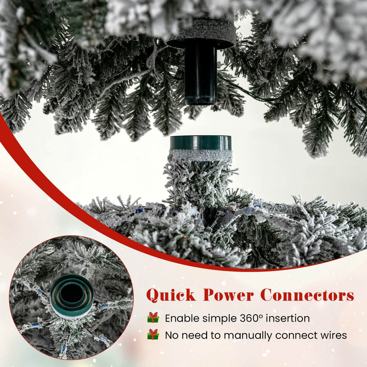 Costway 9 FT Artificial Christmas Tree with Quick Power Connectors,1223 Flocked Branch Tips