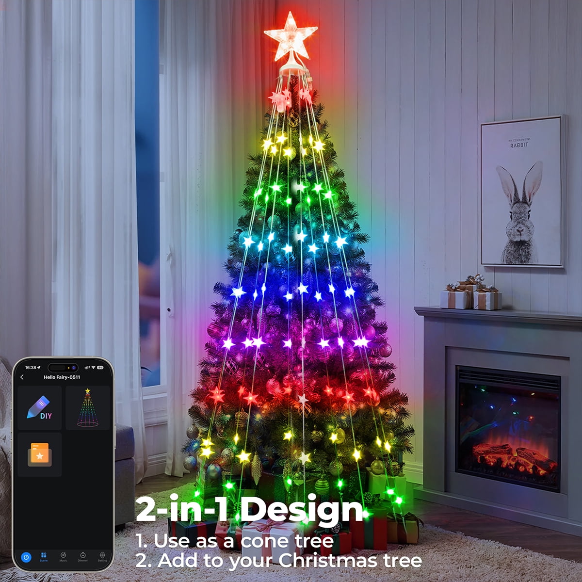 8FT 236 LED Christmas Cone Tree Smart Light with 58 Modes DIY Timer Remote Dimmable Artificial Christmas Tree for Porch Yard Patio Indoor Outdoor Xmas Holiday Decor