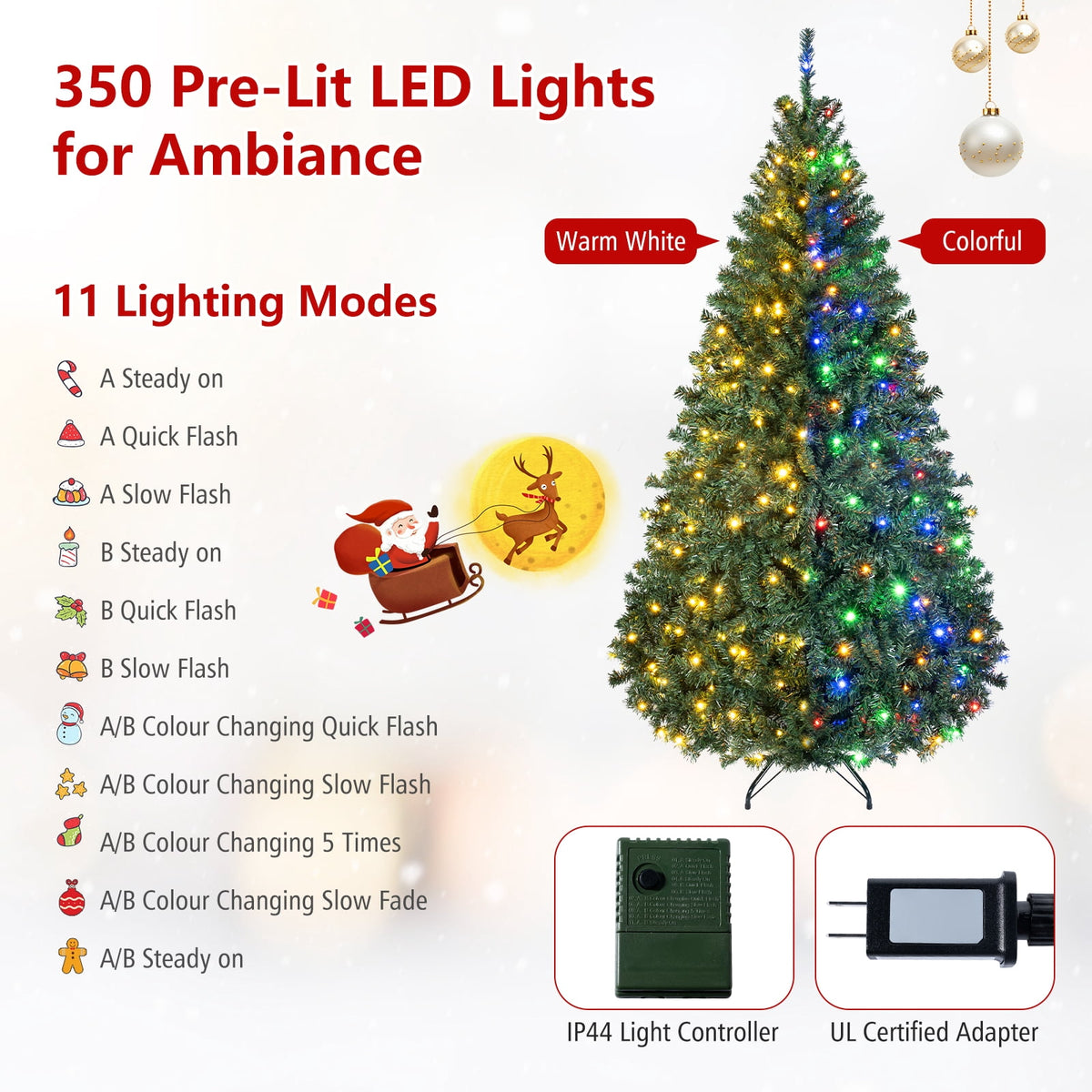 Costway 8Ft Pre-Lit Artificial Christmas Tree Hinged 750 LED Lights