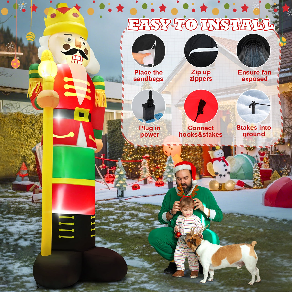 Yexmas 12FT Christmas Inflatable Nutcracker Soldier, Blow Up Yard Xmas Decor with LED Light&Candy Cane for Holiday Party Lawn Garden Outdoor Decor