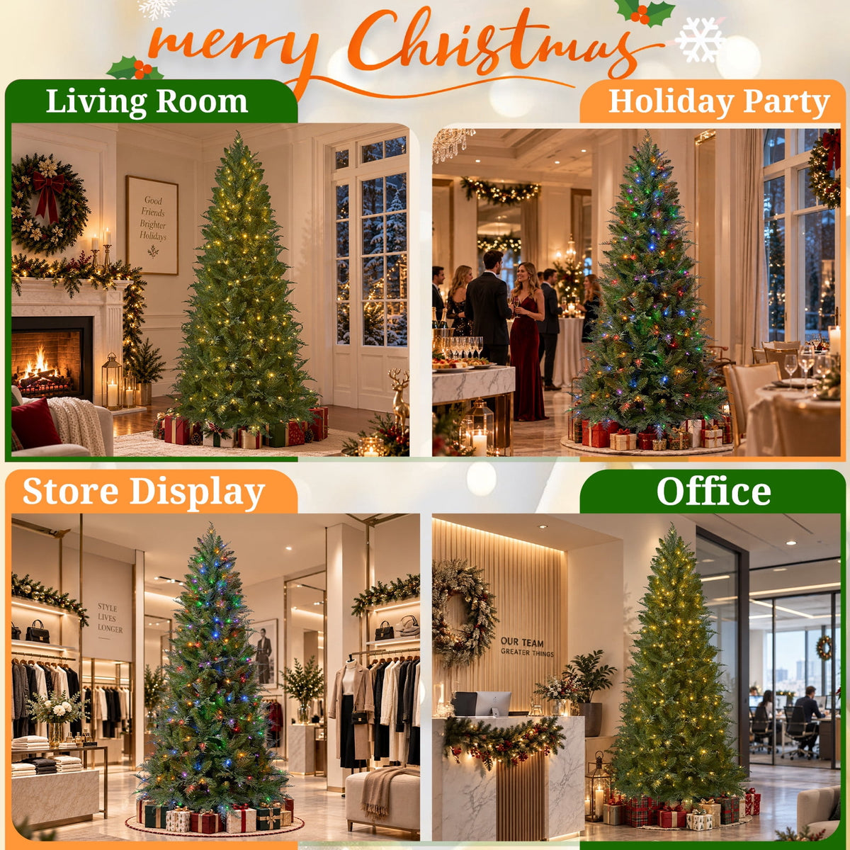 Goosiay 6FT Pre-Lit Artificial Christmas Tree, Slim Cypress Christmas Tree with Realistic Branches, 877 PE & PVC Tips and 250 Lights for Living Room, Office, Bedroom and Indoor Holiday Decor