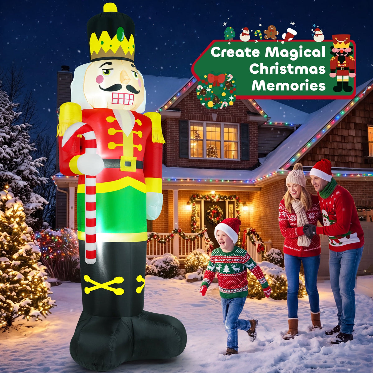 Yexmas 12FT Christmas Inflatable Nutcracker Soldier, Blow Up Yard Xmas Decor with LED Light&Candy Cane for Holiday Party Lawn Garden Outdoor Decor