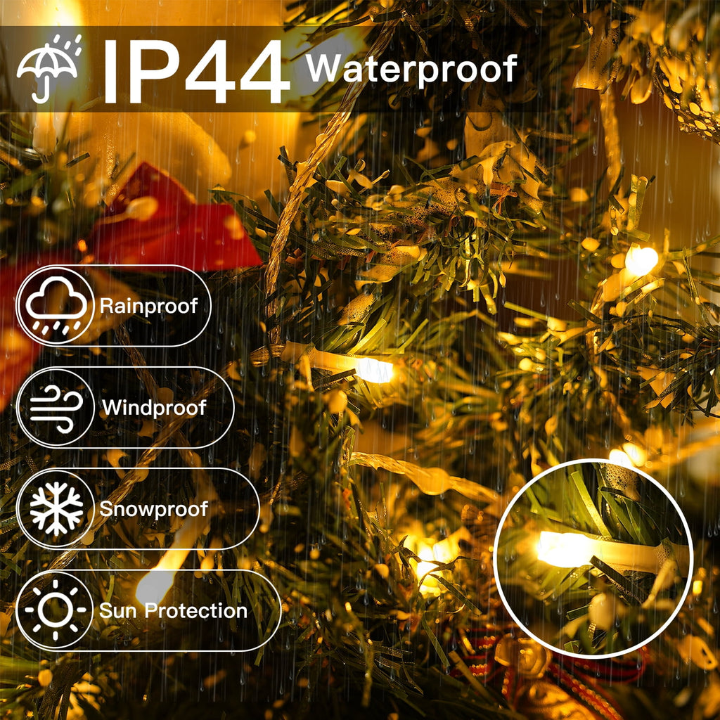 Ollny 66ft 200 LED Christmas String Lights , 8 Lighting Modes 3 Timing Waterproof Indoor Outdoor Xmas Decorative Lights, Warm-white