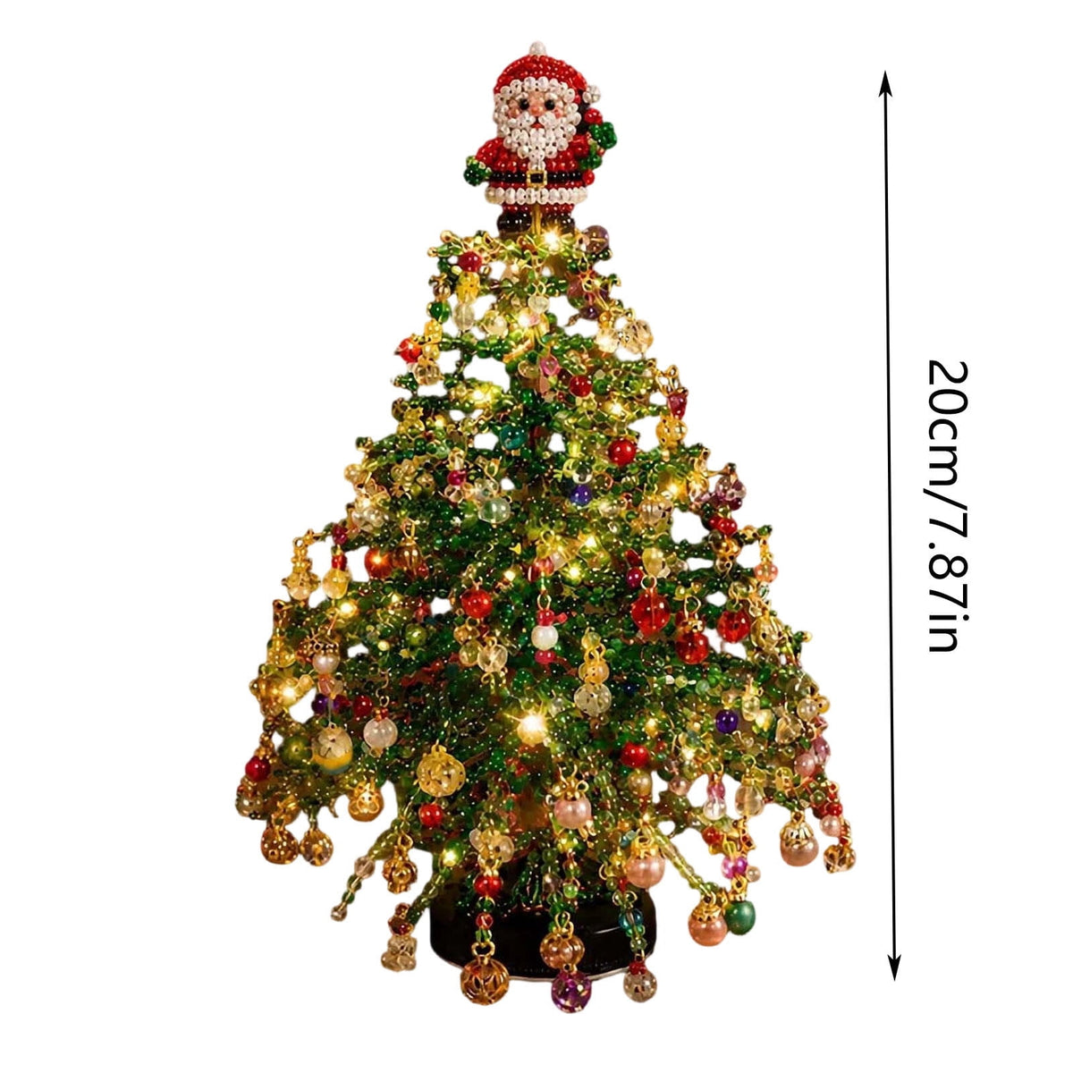 DIY Beaded Christmas Tree Kit - Handmade Mini Tabletop Xmas Tree with Santa Topper, Built-In Warm Lights, Holiday Decor Craft Gift for Adults